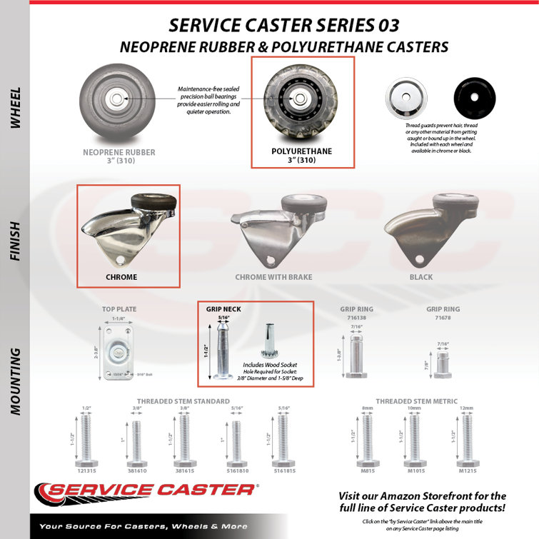 Service Caster Hooded Grip Neck Stem Casters Wayfair